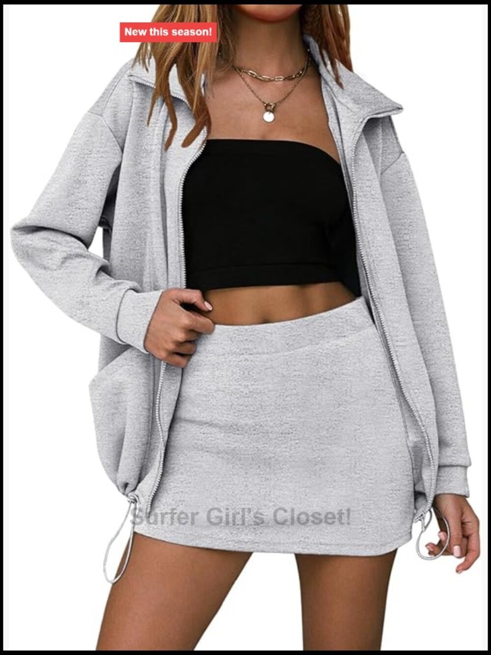 Women 2 Piece Skirt Set Zip Up Sweatshirt Matching Skort Tennis Tracksuit